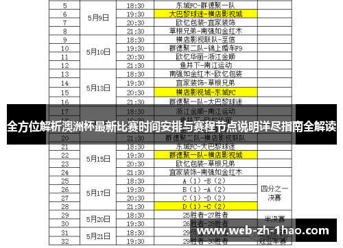 全方位解析澳洲杯最新比赛时间安排与赛程节点说明详尽指南全解读